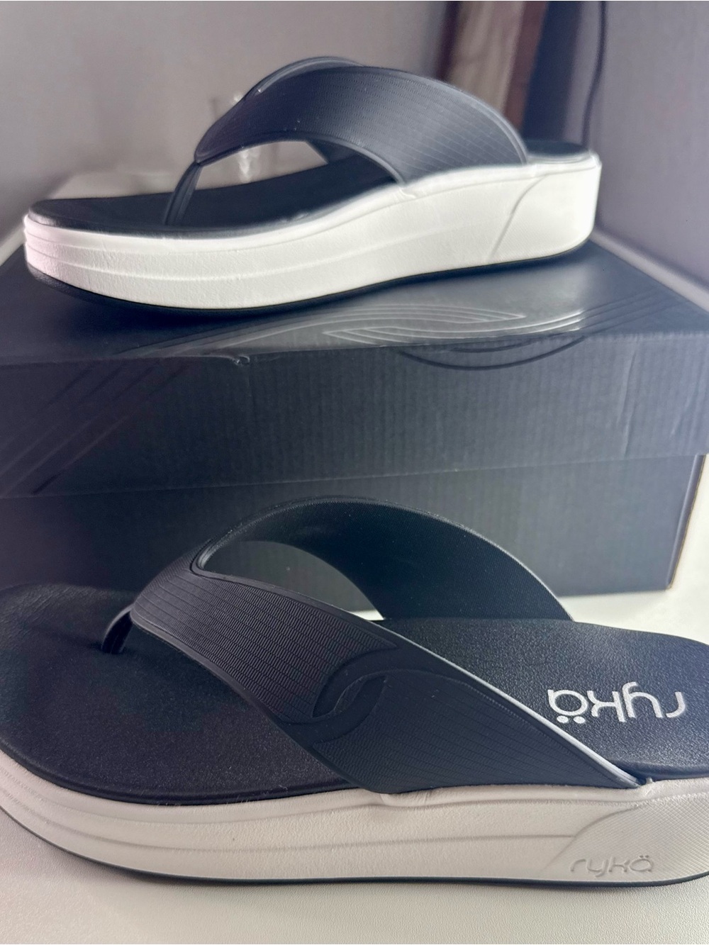 Ryka Viv Thong Women's 9M Black Platform Sandals Flip Flops Comfort Athletic New